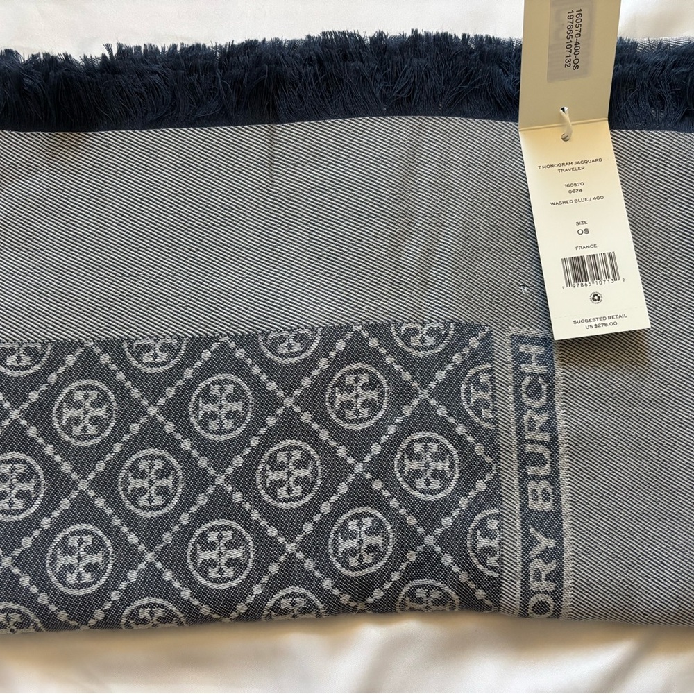 TORY BURCH 
T Monogram Jacquard Traveler - Washed Blue (New)